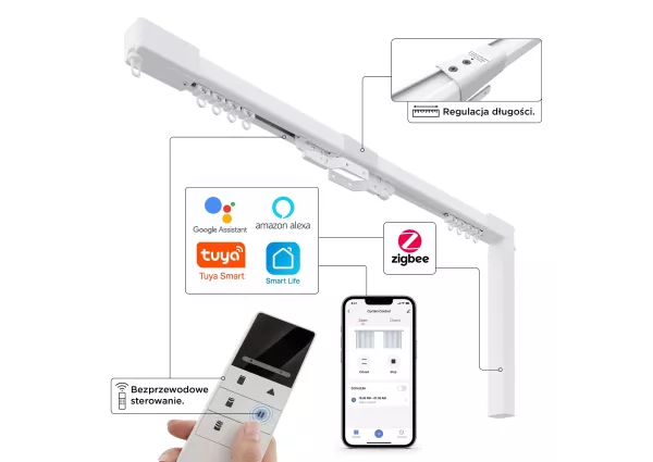 Aluminiowy Teleskopowy Karnisz Elektryczny Creativa 180 cm - 300 cm z zasilaniem bateryjnym